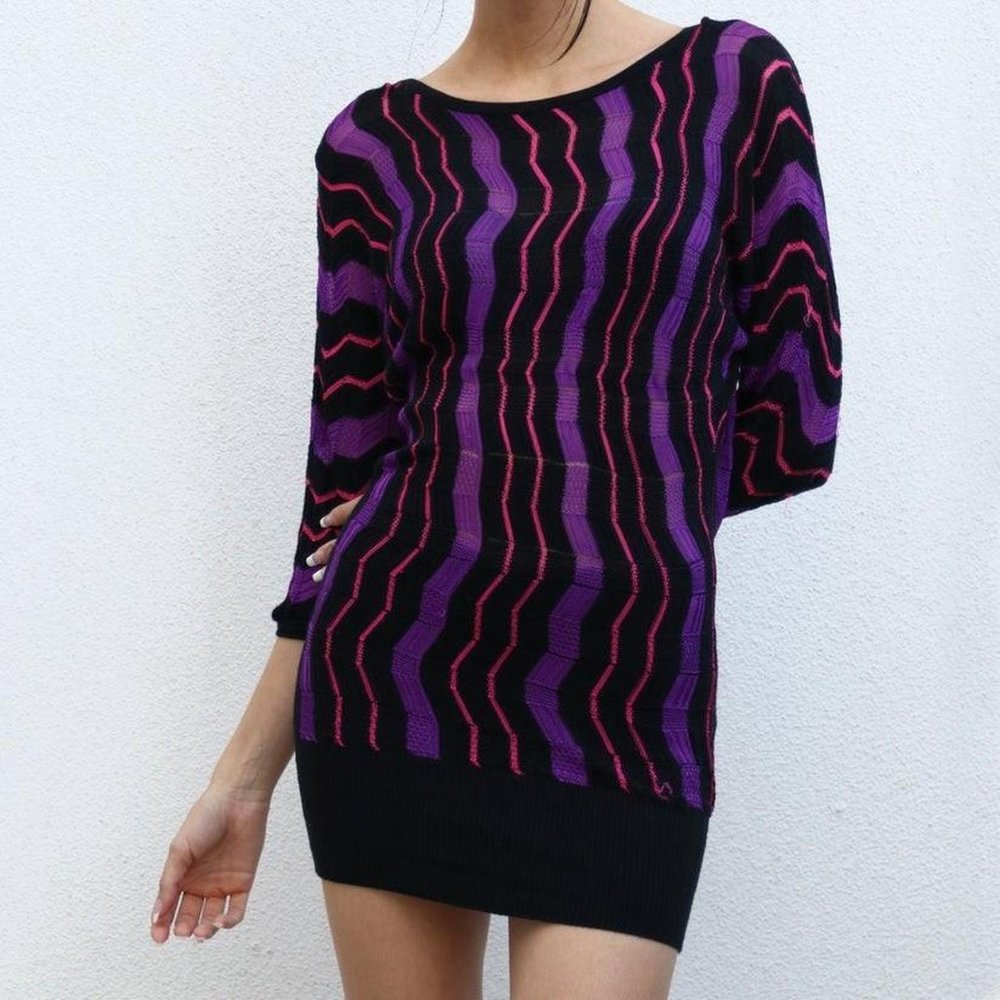 Zig Zag soft snug BEBE dress in pink and purple